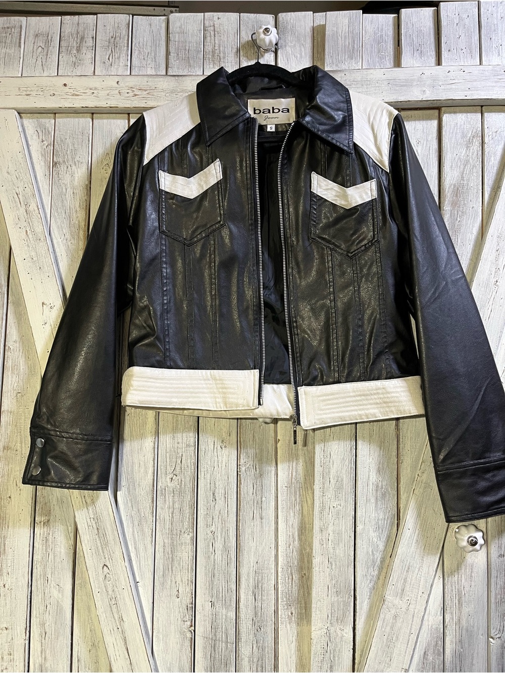 Baba Black and White Faux Leather Bomber Jacket